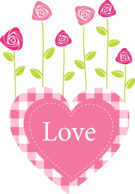 Roses grow from heart. Romantic vector card clipart