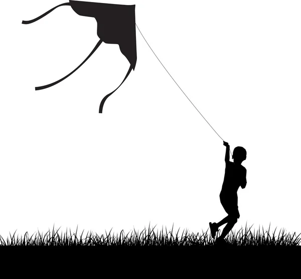 Silhouette von laufendem Jungen mit fliegender Katze. — Stockvektor