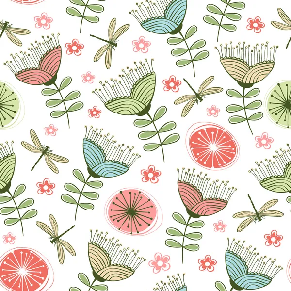 Seamless vintage flower pattern line art — Stock Vector