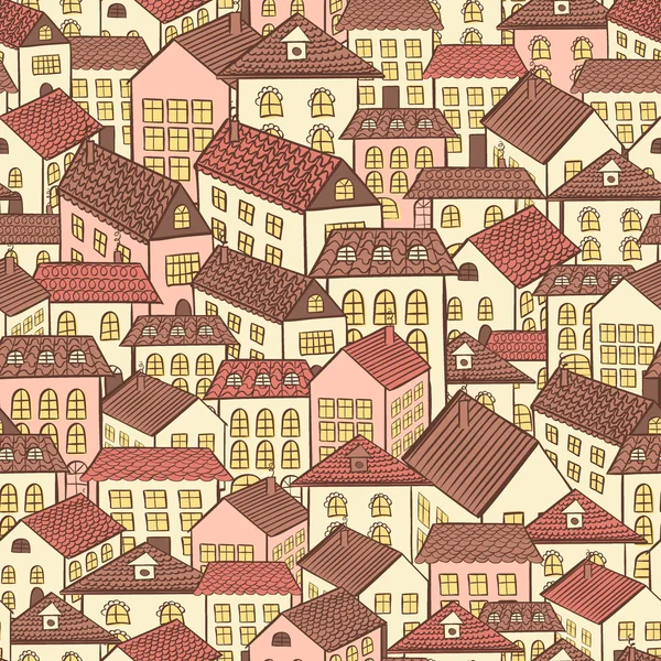 Seamless pattern town houses chocolate — Stock Vector