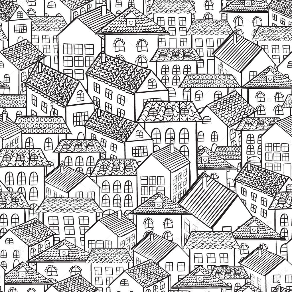 Seamless pattern town houses