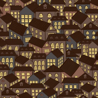Seamless night town houses background clipart