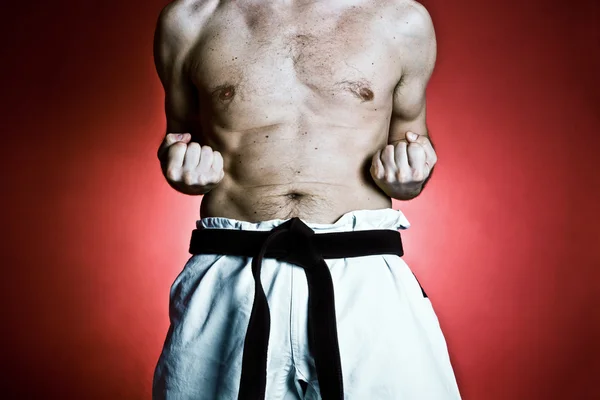 Trénink karate, sport a fitness v tělocvičně — Stock fotografie