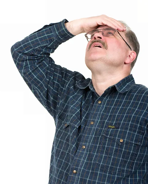 Portrait of old man having a headache — Stock Photo, Image