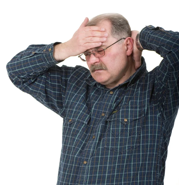Porträt eines alten Mannes mit Kopfschmerzen — Stockfoto