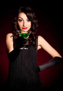 Vintage woman in retro dress with absinthe clipart