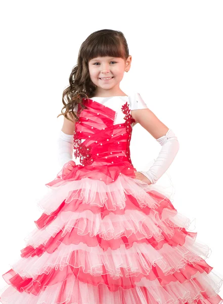 Porträtt av liten flicka med i vacker klänning — Stockfoto