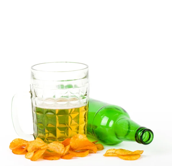 Beer green bottle and glass isolated on a white — Stock Photo, Image