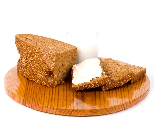 Баннер добавить для рецепта с хлебом и молоком — стоковое фото