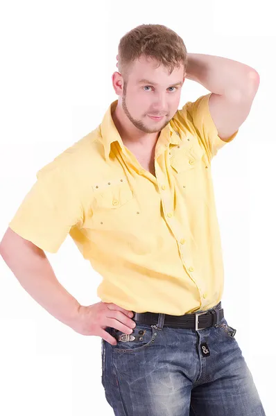 Muskularny mężczyzna młody na białym tle — Zdjęcie stockowe