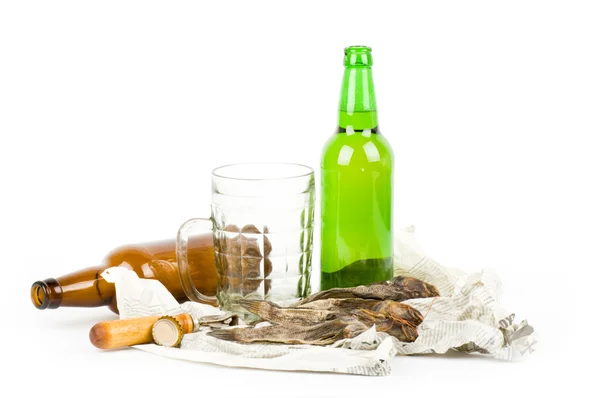Dried with beer on white — Stock Photo, Image
