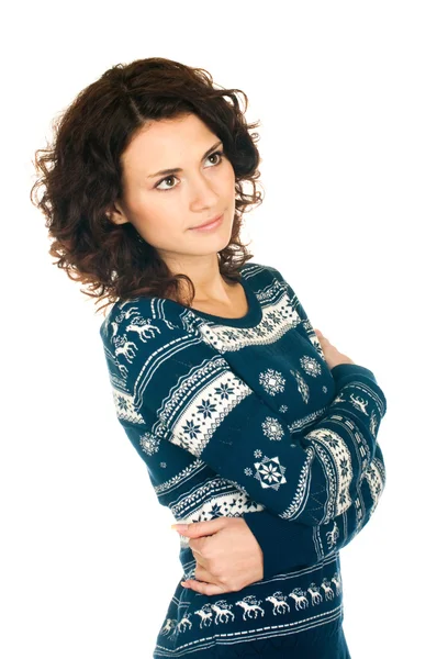 Девушка в рождественском свитере — стоковое фото
