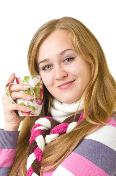 Flicka med en kopp — Stockfoto