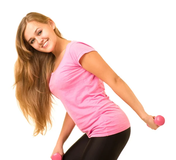 Meisje met vrije gewichten in gym — Stockfoto