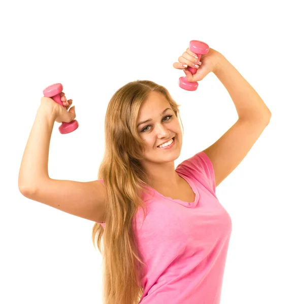 Девушка со свободными весами в тренажерном зале — стоковое фото