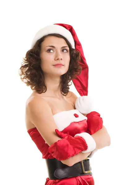 Vrouw in santa claus kleren — Stockfoto