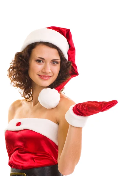 산타 클로스 옷을 입고 여자 — 스톡 사진