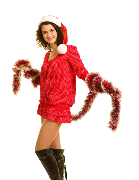 Giovane donna in vestiti di Babbo Natale — Foto Stock