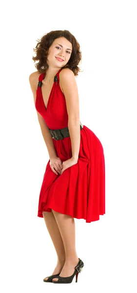 Sexig ung kvinna i röd klänning — Stockfoto