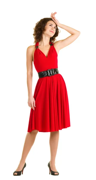 Sexy jonge vrouw in rode jurk — Stockfoto