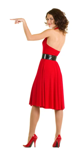 Sexy mladá žena v červených šatech — Stock fotografie