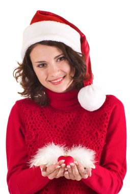 Beautiful young woman in Santa Claus clothes clipart