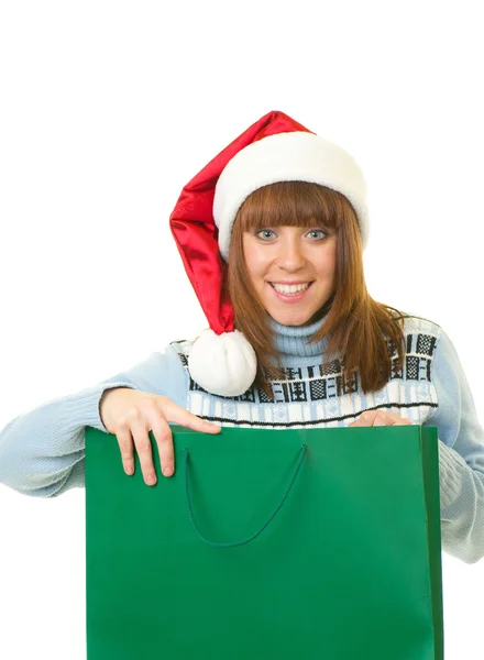 Vacker ung kvinna i Santa claus kläder — Stockfoto
