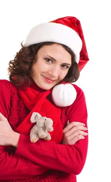 Vacker ung kvinna i Santa claus kläder — Stockfoto