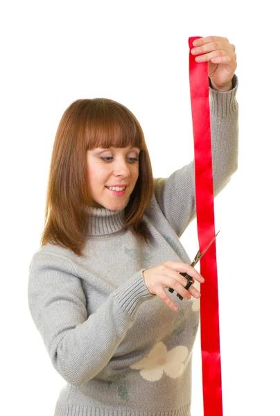 Mujer joven con cinta roja — Foto de Stock