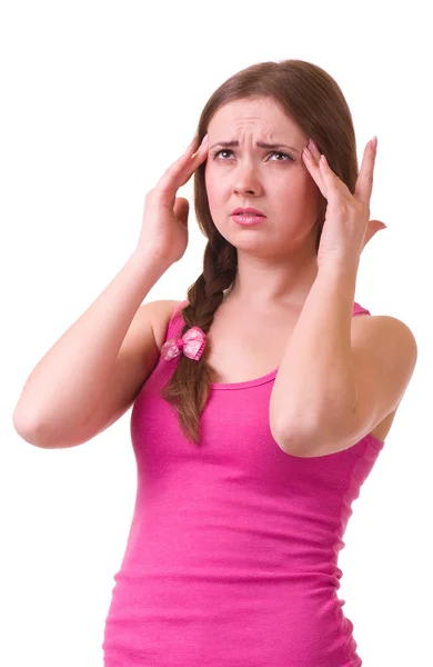 Mädchen mit schrecklichen Kopfschmerzen hält Kopf vor Schmerzen — Stockfoto