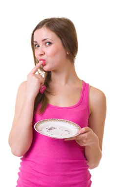 The beautiful young woman with plate clipart