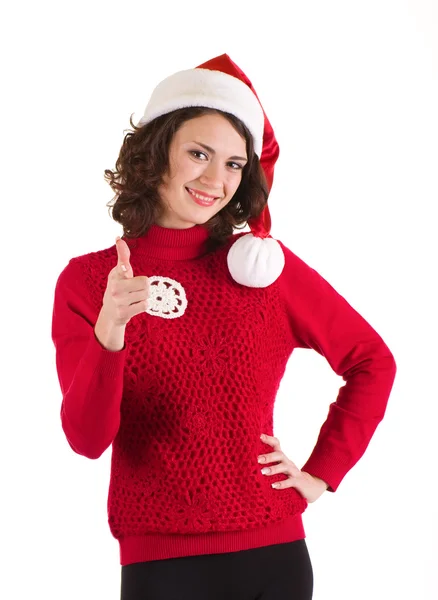 Belle jeune femme en santa claus vêtements — Photo