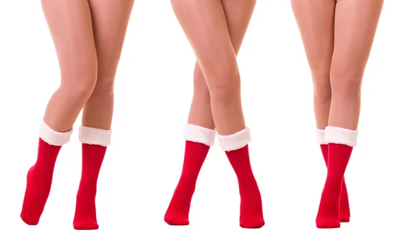 Gambe sexy nel calzino di Babbo Natale isolato — Foto Stock
