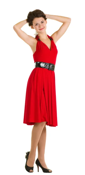 Сексуальная девушка в красном платье — стоковое фото