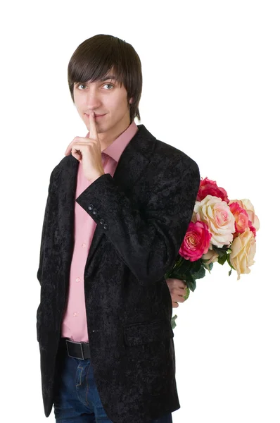 Valentines Homme aux fleurs isolées — Photo