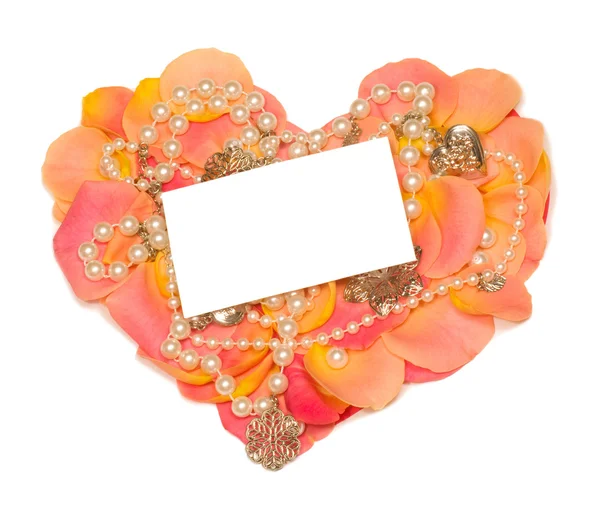 Coeur rose avec bannière pour l'écrire sur votre texte et perles — Photo