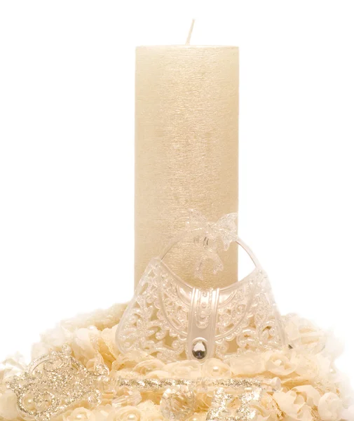 Wedding background with candle and laces — Stock Photo, Image