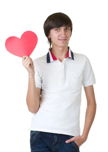 Young man holding red heart Stock Picture