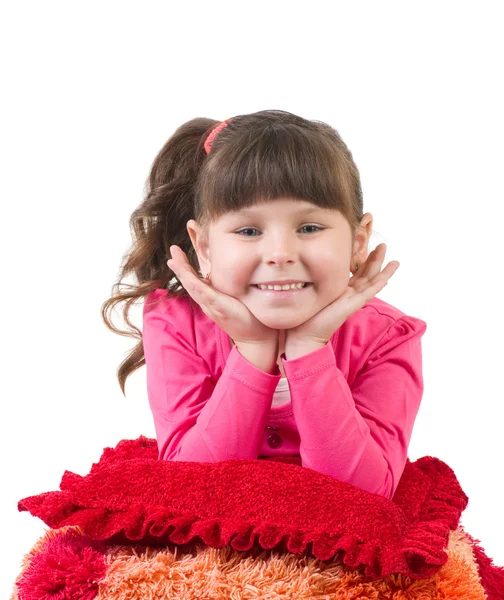 Kleines Mädchen in fröhlicher Morgenstimmung beim Aufwachen - Nahaufnahme — Stockfoto