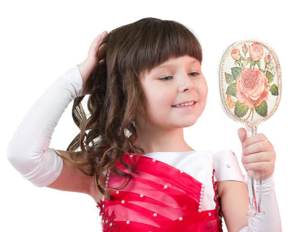 Portrait of little girl with mirror — Stock Photo, Image