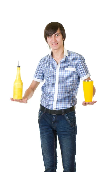 Young bartender does a trick with a shaker — Stock Photo, Image