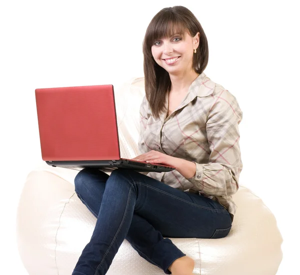 Businesswoman with laptop and telephone — Stock Photo, Image