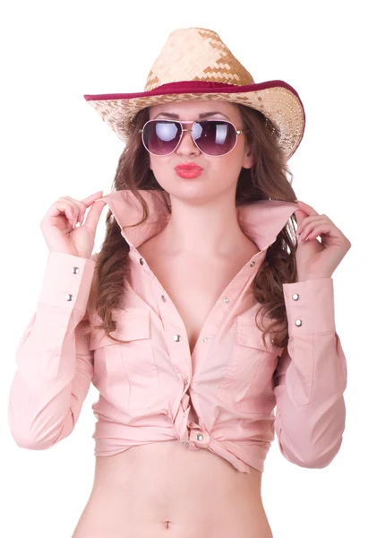 Красивая девушка в ковбойской шляпе — стоковое фото
