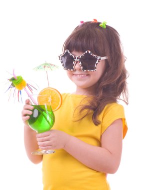 Girl drinking green child's cocktail clipart