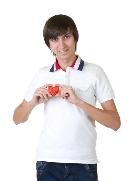 Junger Mann mit rotem Herz — Stockfoto