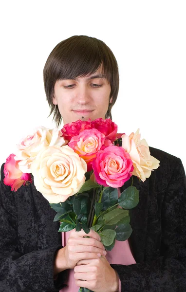 Walentynki mężczyzna z kwiatami — Zdjęcie stockowe