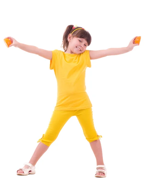 Beautiful little girl with orange — Stock Photo, Image