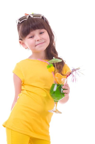 Girl drinking green child's cocktail — Stock Photo, Image
