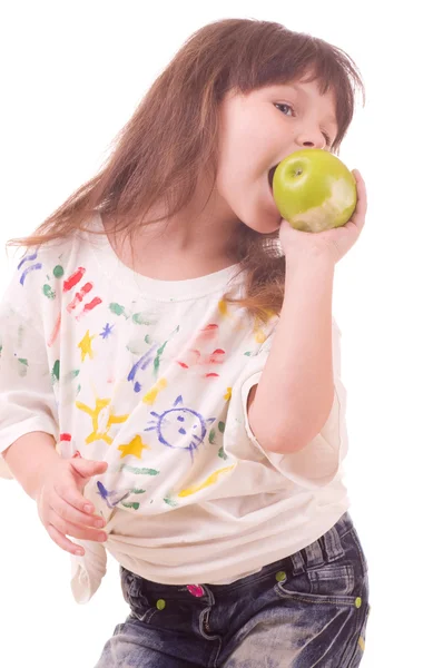 Beautiful little girl with apple — ストック写真