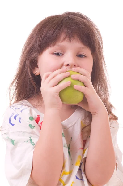 Beautiful little girl with apple — Stock Photo, Image